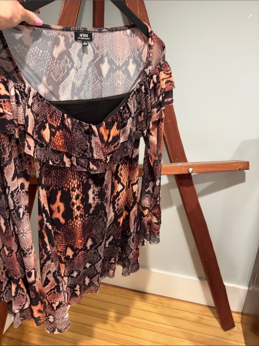 Anthropologie Brown Snake-Print Ruffle Mini Dress brand new - Picture 5 of 5
